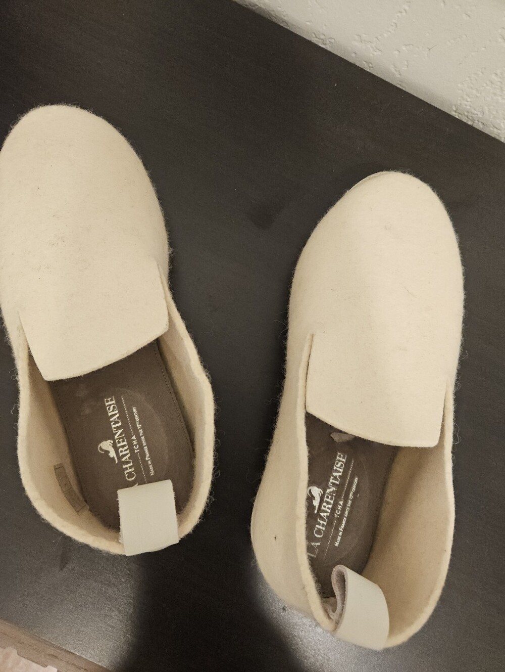 La Charentaise Tcha Minimal Felt Wool Slippers in Ivory Fr 37 / US Women 6.5 EUC